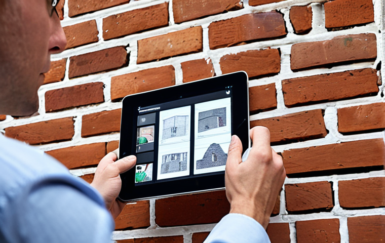 **Image:** A close-up shot of a preservationist meticulously documenting a historic brick wall with high-resolution photography and a digital tablet, showcasing the use of technology for detailed site assessment. The scene should emphasize accuracy and attention to detail.